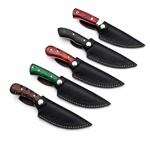 Couteau à dépecer Burraq fait main en acier Damas, épaisseur 0,5 mm (0,025 po), manche en bois coloré, option DIY/OEM, lame Drop Point, 9 pouces - Product Image 4