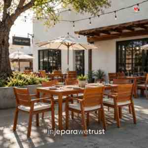 Luxury Scandinavian Modern Solid Teak Wood Outdoor Dining Set 6 Chairs 1 <b>Table</b> for Restaurant Patio Garden Hotel Commercial - Product Image 1