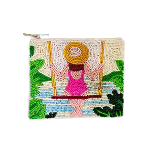 Monedero de cuentas hecho a mano con diseño de niña en columpio, bolsa con cremallera, carteras bordadas a mano personalizadas con cuentas, monedero personalizado - Product Image 6