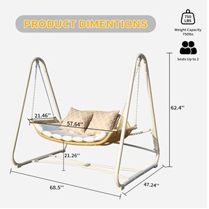 Patio esterno 2 posti appeso sedia a dondolo con cuscini ispessiti in stile Rattan amaca giardino interno/cortile per portico - Product Image 6