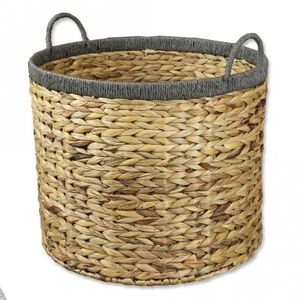 Cesta de Jacinto de Agua con Borde Gris, Cesta Decorativa Tejida a Mano para Almacenamiento en Sala de Estar, Dormitorio, Baño - Product Image 1
