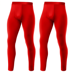 Leggings de compression pleine longueur pour hommes, couleur noire unie, en Spandex et Nylon, taille élastique, vêtements de sport - Product Image 5
