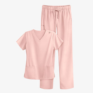 ชุดสครับผู้หญิงแฟชั่นขายดี ดีไซน์ใหม่ คอวี แขนสั้น เอวยางยืด มีเชือกผูก กระเป๋าหลายช่อง - Product Image 1