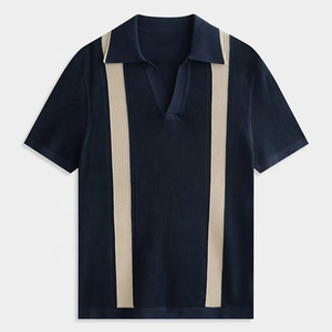 Polo de Verano de Alta Calidad para Hombre, Tejido de Algodón Piqué, Cuello Abierto, Manga Corta, con Rayas Tejidas en Contraste - Product Image 5