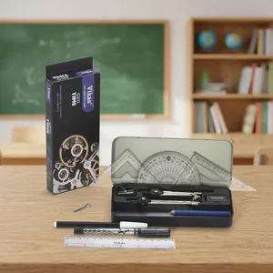Meilleure Qualité – Trousse de Géométrie Métallique Complète pour Dessin Mathématique : Compas, Diviseur, Équerre, Rapporteur, Gomme, Taille-crayon – En Promotion - Product Image 1