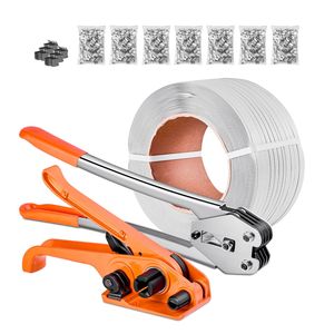Kit Sigillatore per Nastro Resistente con Nastro in Poliestere PP da 3200 Piedi, 1000 Sigilli Metallici e 50 Protezioni Angolari - Product Image 1