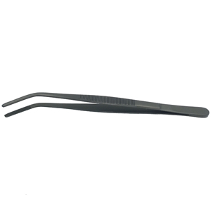 Pince de chef noire pour la présentation des plats, en acier inoxydable, à pointe dentelée coudée, pour une présentation précise des aliments en cuisine - Product Image 6