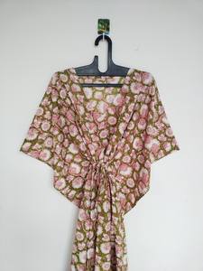 Robe kaftan en coton indien faite à la main, légère, jaune, pour la plage, idéale pour l'été - Product Image 2