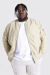 <b>Men's</b> Cream <b>Bomber</b> <b>Jacket</b> Solid Color Zipper Closure Casual Autumn Wear Stand Collar Regular Fit Polyester Cotton Blend - Product Image 4