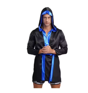 PROFIT SPORTS Robe à capuche en satin noir avec bordure bleue en polyester, tenue d'entraînement d'arts martiaux pour hommes, toutes saisons, coupe confortable, respirante - Product Image 2