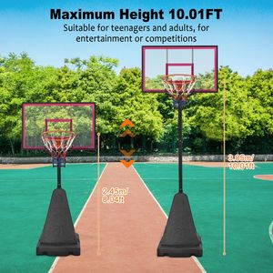 Canestro da Basket Portatile con Tabellone da 44 Pollici, Altezza Regolabile da 2,45 m a 3,05 m per Giovani, Adulti e Partite Professionali - Product Image 4