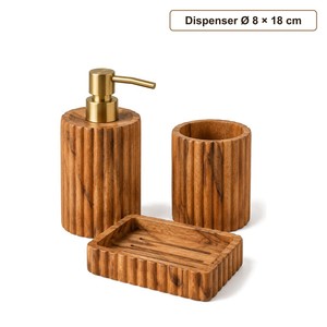 Juego de Accesorios de Baño Acanalados de Madera Aqdus Saleem |   Dispensador de Jabón Rectangular Hecho a Mano de Estilo Moderno de Mediados de Siglo - Venta al por Mayor - Product Image 1