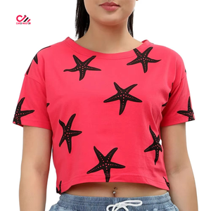 เสื้อยืดครอปพิมพ์ลายตามสั่งสำหรับผู้หญิง แขนสั้น คอกลม สไตล์ลำลอง ผ้าฝ้ายเจอร์ซีย์ 100% ระบายอากาศได้ดี เหมาะสำหรับใส่ในฤดูใบไม้ผลิและฤดูร้อน - Product Image 1
