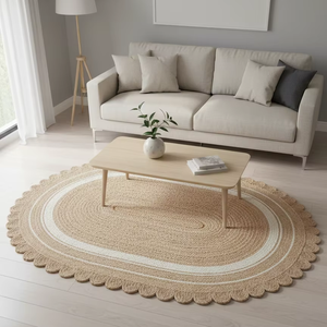 Tapis et carpettes modernes tressés en jute et coton, fabriqués à la machine, écologiques, antidérapants, de forme ovale, pour la décoration de grands salons - Product Image 1