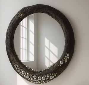 Espejo Redondo de Pared de Metal con Marco Texturizado, Espejo Decorativo Moderno Hecho a Mano, Grosor de 10 mm - Product Image 3