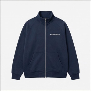 North Approach Men's <b>Navy</b> Blue Zip-Up Sweatshirt Raglan Sleeve Solid Color Front Pocket Casual Regular Fit Autumn Wear - Product Image 1