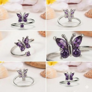 Bague Papillon en Argent Sterling 925 avec Améthyste, Bijou en Pierre Précieuse Violette pour Femme, Cadeaux Faits Main, Conception Personnalisée, Fournitures en Gros - Product Image 6