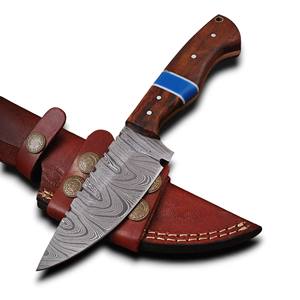 มีดสกินเนอร์เหล็กดามัสกัสแบบเต็มด้าม สำหรับกิจกรรมกลางแจ้ง บุชคราฟท์ มีดใบตายสำหรับตั้งแคมป์ ล่าสัตว์ DIY OEM ขายส่ง EDC พร้อมปลอกหนัง - Product Image 1