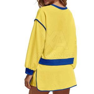 Conjunto de Sudadera y Pantalones Cortos Casuales para Mujer, Estampado Sólido, Lona Lavada, 100% Algodón Ecológico, Dos Piezas, para Viajes y Vacaciones - Product Image 3