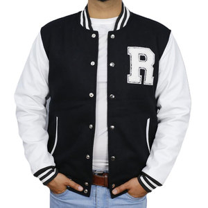 Custom Made Black <b>White</b> Letterman <b>Jacket</b> Contrast Sleeves Soft Fabric Modern Street Style For <b>Men</b> - Product Image 1