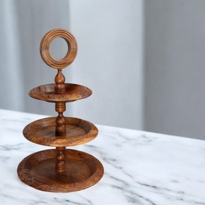 Handmade Wood <b>3</b> <b>Tier</b> <b>Cake</b> <b>Stand</b> With Ring Handle Multi Layer Dessert Display Tray For Home Decor - Product Image 1