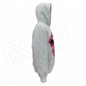 Sudadera con capucha extragrande unisex gris con estampado de labios rojos y lengua en forma de corazón, ropa informal de otoño - Product Image 3