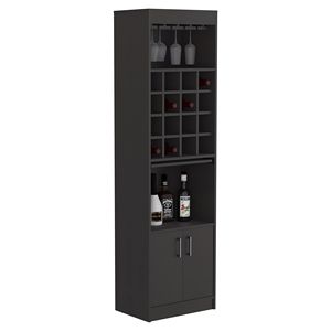 Mobile bar nero a due ante Kava con 16 portabottiglie integrati e due ripiani - Product Image 3