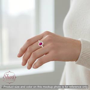 Anillo de Oro Blanco Sólido de 18K para Mujer, con Rubí de Corte Brillante y Halo de Diamantes, Diseño Diana Ovalado, de Sheri Jewels, para Fiestas y Eventos - Product Image 4