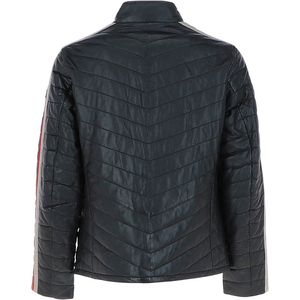 Men's PU Quilted Moto Jacket Stand Collar Windproof Regular Fit Autumn Solid Color Zipper Closure - Product Image 1