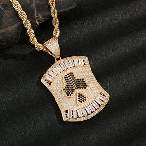 Hip Hop Moissanite Pendant 14K Gold Plated Brass Poker Card <b>Charm</b> Necklace Custom Sample Making - Product Image 2
