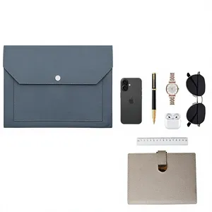 Leather <b>Folder</b> Organizer Document Holder with Snap Button Zippered Pocket Portfolio Envelope <b>Folder</b> Case A4 Letter Size Paper - Product Image 1