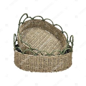 BOTANICAL TRIM Scalloped Seagrass Storage Trays Set Modern Plant Fiber Woven <b>Basket</b> Sustainable Portable for <b>Table</b> Neatening - Product Image 2