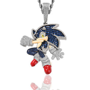 Collier pendentif Sonic the Hedgehog en argent plaqué 925 avec moissanite taille brillant ronde, style hip-hop, bijou unisexe, cadeau - Product Image 1