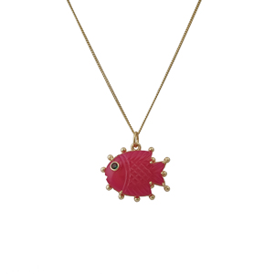 Collier Pendentif Poisson en Calcédoine Rose, Plaqué Or 18K sur Laiton, Bijou Tendance, Cadeau d'Anniversaire pour Elle - Product Image 1