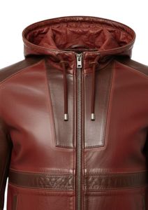 Blouson en cuir PU à capuche pour homme, style motard, fermeture éclair sur le devant, coupe régulière, coupe-vent, couleur unie, automne - Product Image 2
