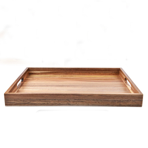 Bandeja de servicio de madera de acacia con asas Bandejas decorativas Vintage para desayuno Café Vino o almacenamiento de escritorio y uso de mesa de comedor - Product Image 1