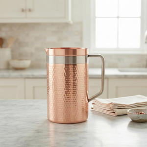 Steel Handle Water Pitcher Handmade Copper <b>Jug</b> Large Capacity Designer Custom Texture Finished Wholesale Medium Size <b>Jug</b> - Product Image 2