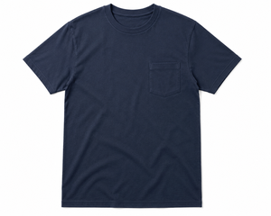Camiseta de Algodón Orgánico Azul Marino para Hombre, Manga Corta, Cuello Redondo, Corte Regular, Diseño Casual con Bolsillo 3D, Tejido Jersey Antiarrugas de Secado Rápido - Product Image 1