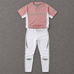 Custom Dusty Rose Softball Uniform Set Men’s Polyester <b>Mesh</b> Jersey and White <b>Pants</b> with Embroidery Logo - Product Image 1