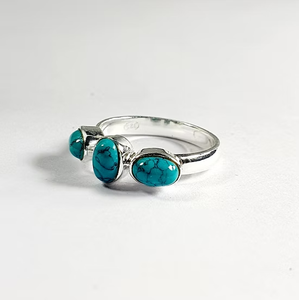 Handmade Classic Designer Triple Turquoise 925 <b>Silver</b> <b>Ring</b> for Everyday Wear <b>Stacking</b> Band Best In Price - Product Image 2