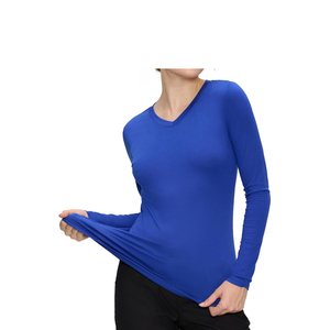Haut de sous-blouse médicale unisexe à manches longues, col en V, en coton tricoté, respirant et confortable - Product Image 2