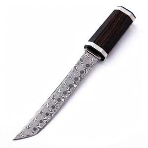 Couteau utilitaire de précision artisanal en acier Damas Raindrop avec manche en bois d'ébène foncé, outil de artisanat - Product Image 1