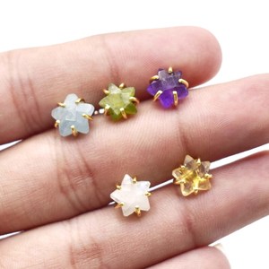 8mm Natural Aquamarine Star Prong Stud Earrings Gold Plated <b>Crystal</b> Fashion Jewelry for Women - Product Image 4