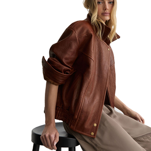 <b>Ladies</b> Real <b>Leather</b> Breathable Bomber <b>Jacket</b> Autumn Stand Silk Finished Flight Style Oversized Streetwear Customized Logo - Product Image 6