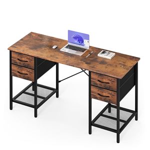 Scrivania per Computer da 55 Pollici con 4 Cassetti e Ripiano in Rete, Tavolo da Lavoro in Legno per Gaming e Scrittura - Product Image 1