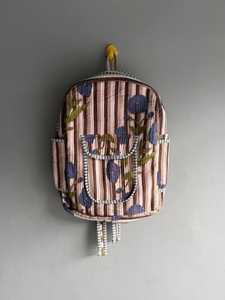 Quilted Cotton <b>Backpack</b> Floral Print Softback Zipper Closure Anti-Theft School Bag for Girls <b>Kids</b> gift for her - Product Image 1