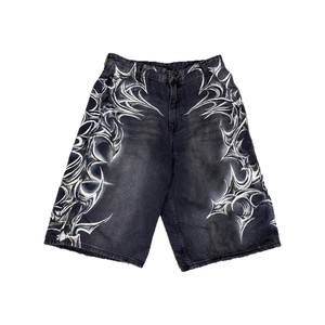 Shorts de Mezclilla con Estampado Gótico para Hombre y Mujer, Estilo Casual de Verano, Corte Recto, Cintura Media, Algodón Lavado, Estilo Urbano - Product Image 1
