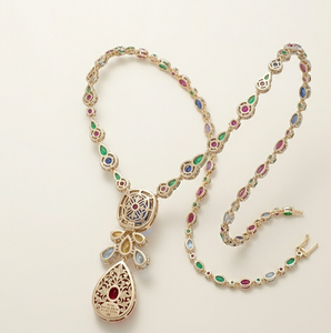 Collar de Moda con Gema de Granate Azul Hidro y Circonitas, Plata de Ley 925, Chapado en Oro de 18K, Elegante Collar para Mujer - Product Image 3