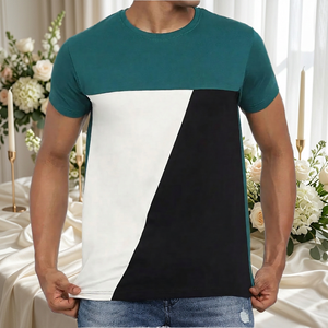 เสื้อยืดผู้ชาย คอกลม แขนสั้น ทรงพอดีตัว ดีไซน์เรียบง่าย สีเขียว ขาว ดำ - Product Image 3
