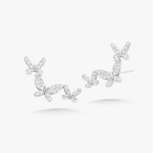 Boucles d'oreilles papillon grimpantes en or massif 14k 18k avec diamants de laboratoire taille ronde sertis pavé, vente en gros fabricant - Product Image 3